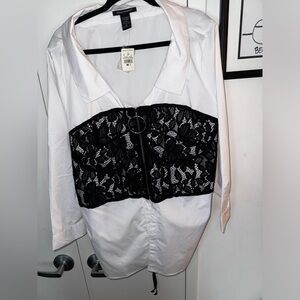 White button up with black laced corset